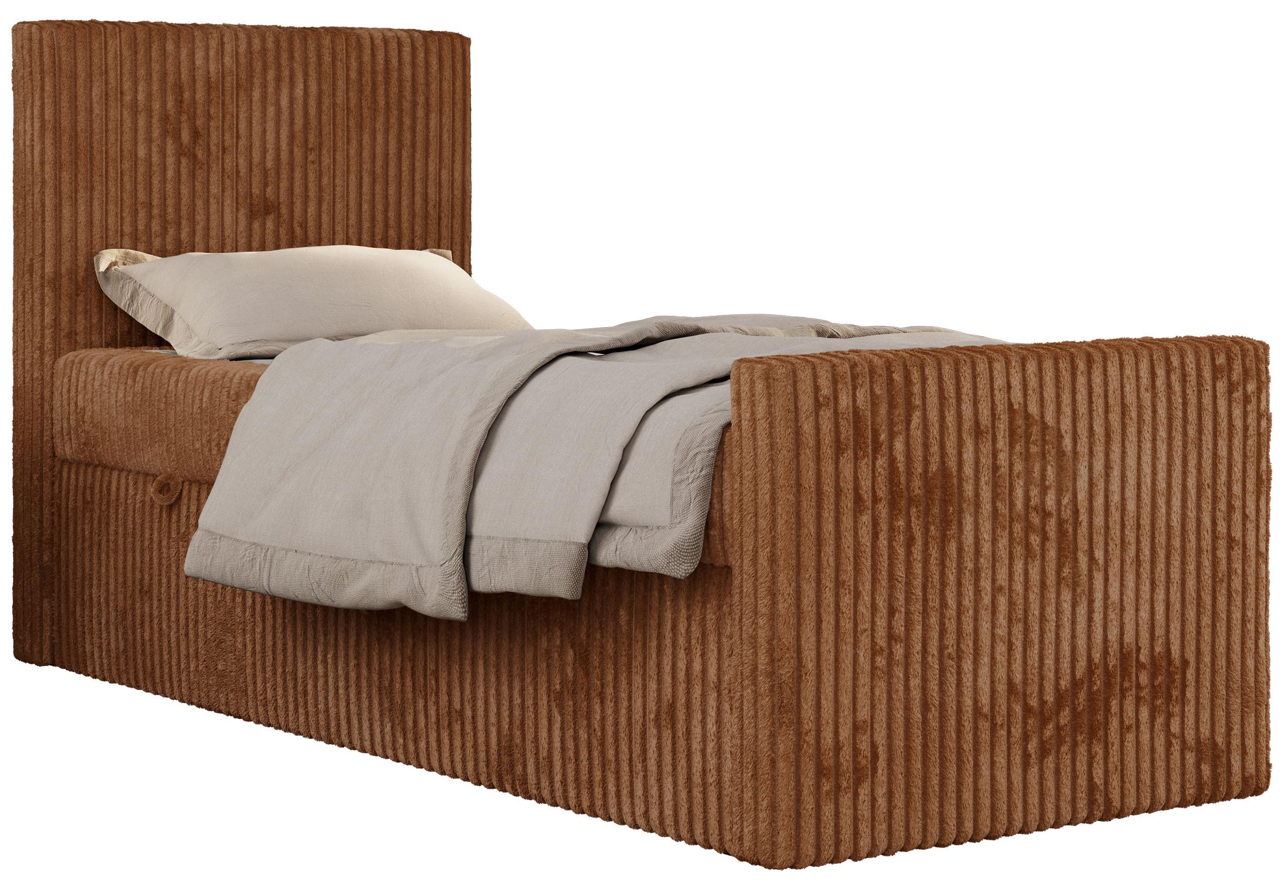 JUGENDBETT TILIO DUO 90/200 - Orange Cord - H3 - Links Seite - Orange, Textil (90/200cm) - MKS