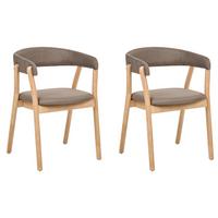 ESSZIMMERSTUHL 2er-Set Stoff Hellbraun/Braun Mylo - Hellbraun, Textil (58/77/56cm) - Beliani