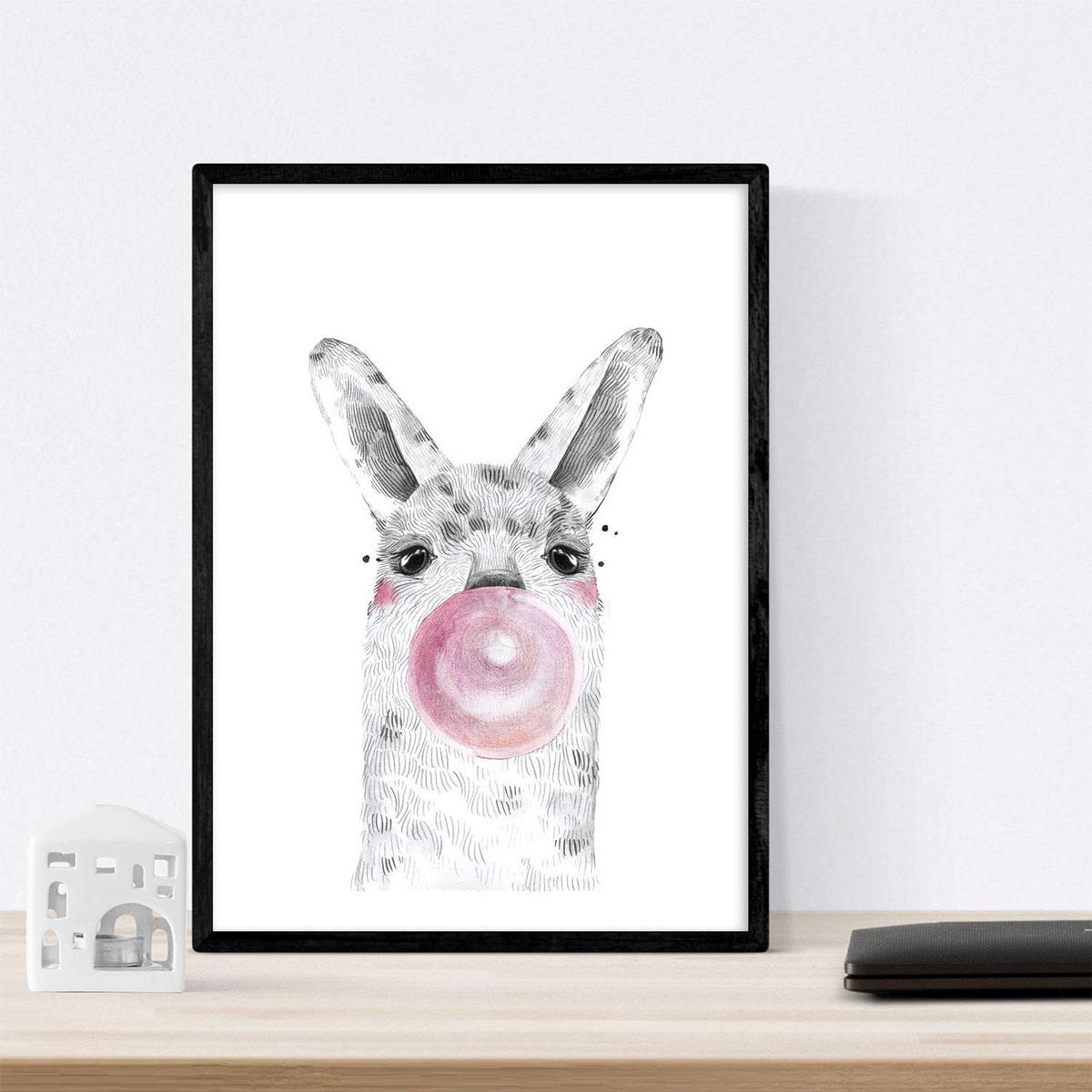 POSTER Set Mit 6 Tiere Babys Mit Kaugummi Hirschkuh Schweinefleisch Fuchs Eule Hund A4 Rahmenlos - Klar, Papier (29/3cm) - Nacnic