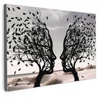 LEINWANDBILD Strand - Meer - Menschen - Baum - Moderne Kunst XXL 150x100 cm - Hellgrau, Textil (150/100cm) - MuchoWow