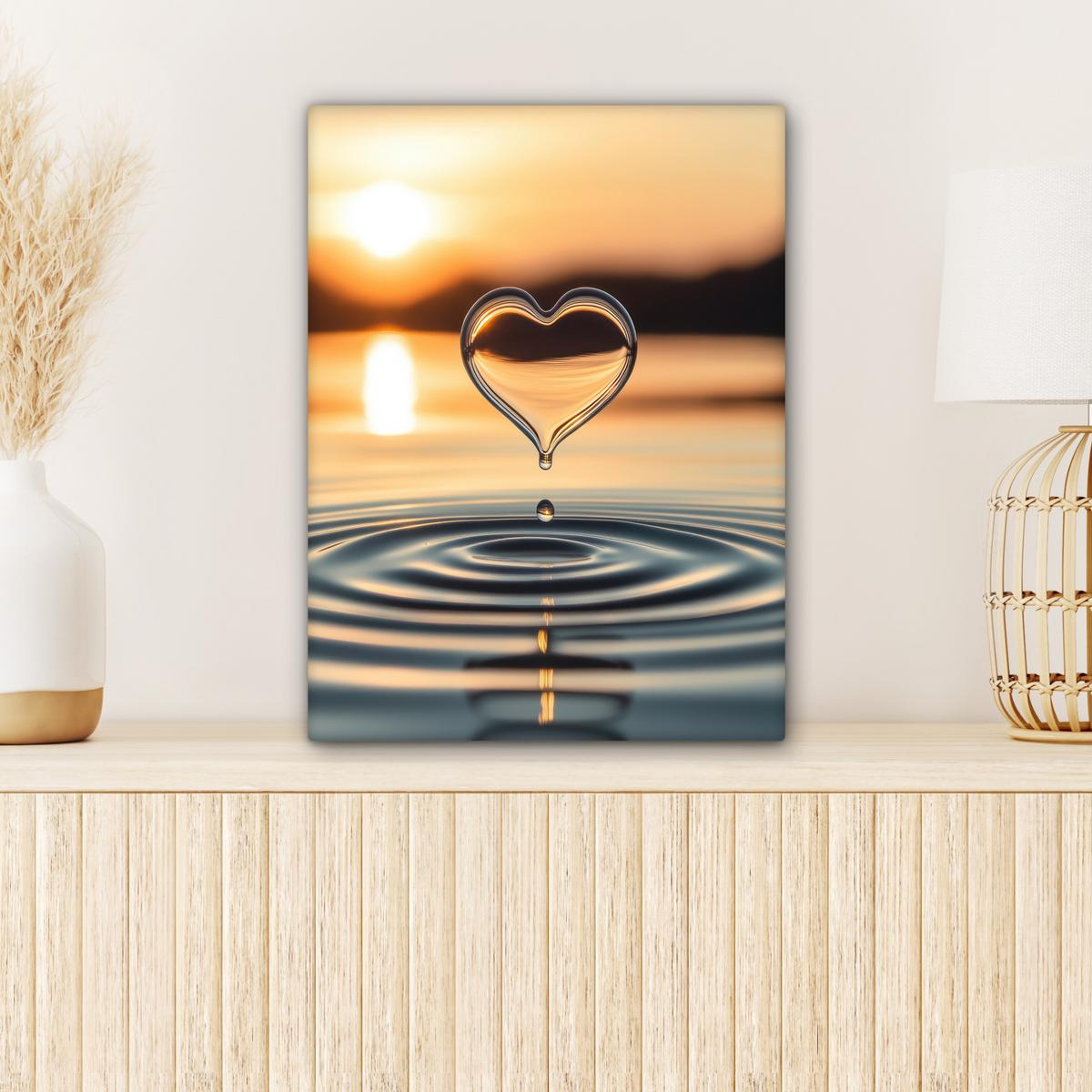 LEINWANDBILD Herz - Wasser - Sonnenuntergang - Natur - Zen Room Decor 30x40 cm - Bernsteinfarben, Textil (30/40cm) - MuchoWow