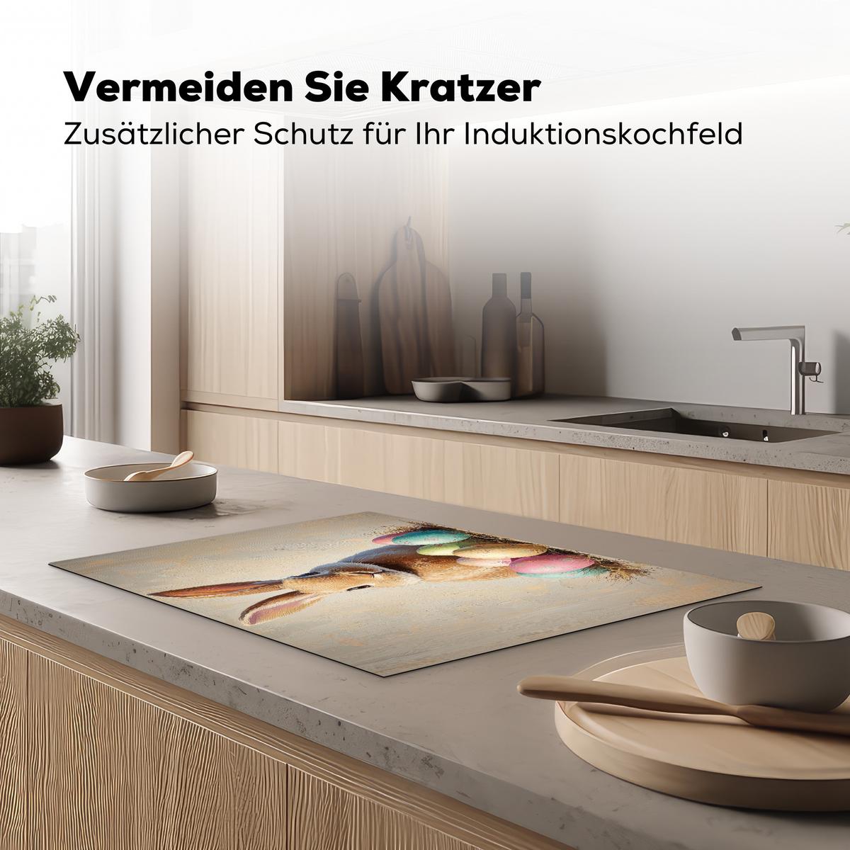 HERDABDECKPLATTE Osterhase - Pastell - Eier Herdabdeckung Induktionsfeld 75x52 cm - Beige, Kunststoff (75/52/0.2cm) - MuchoWow