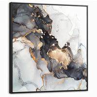 LEINWAND Bilder mit Rahmen - Marmor - Schwarz - Weiß - Gold - Luxus - Abstrakt - 90x90 - Goldfarben, Textil (90/90cm) - MuchoWow