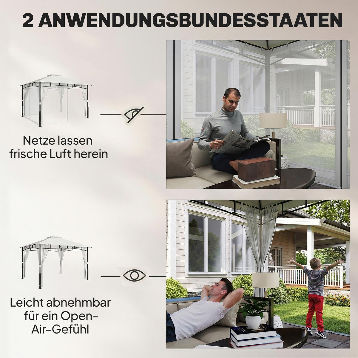 PAVILLON Metall Polyester Schwarz - Schwarz, Textil/Metall (300/275/360cm) - Outsunny