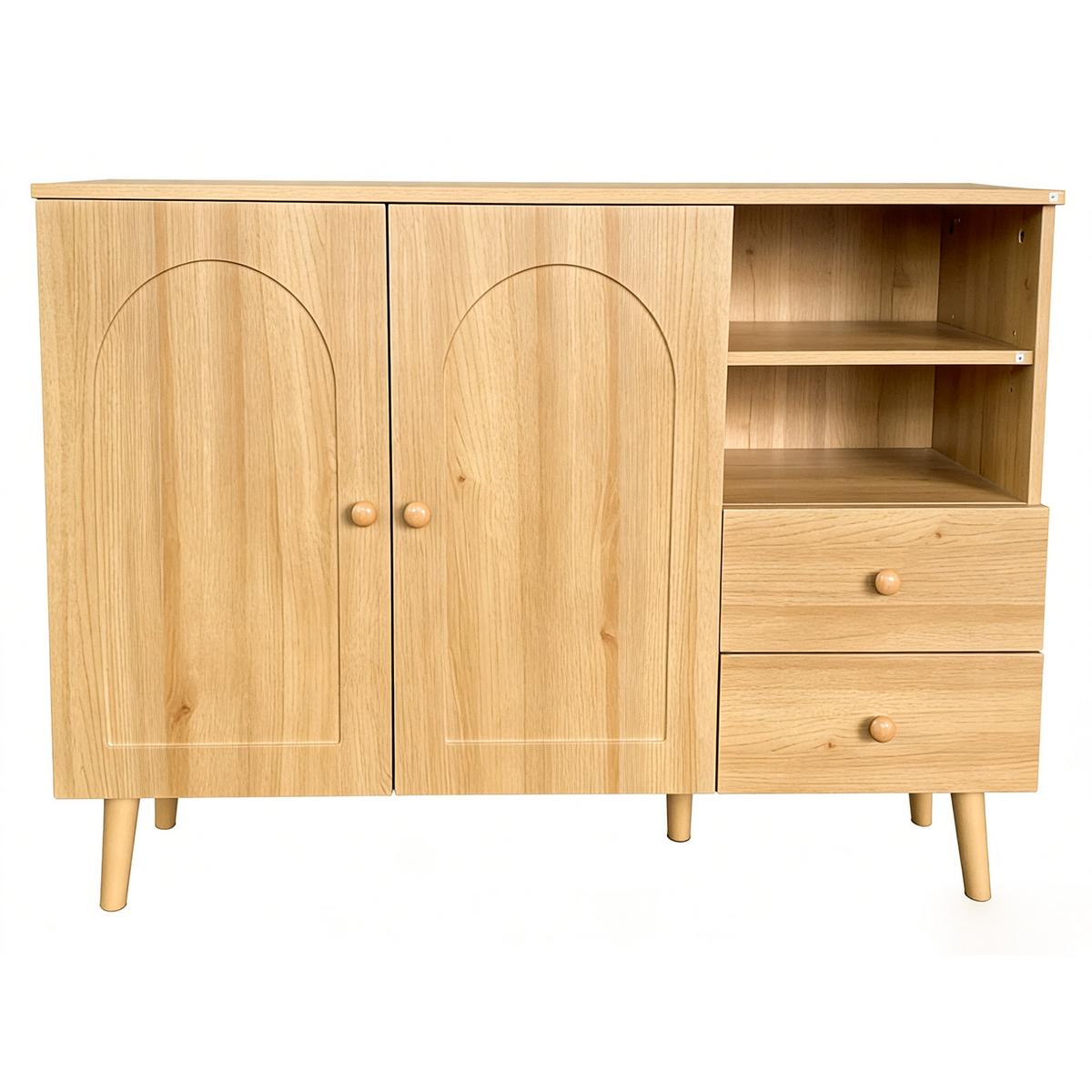SIDEBOARD 118cm mit gewölbten Türen, 2 Schubladen, für Wohnzimmer - Naturfarben, Holzwerkstoff (118/82/35cm) - Urban Meuble