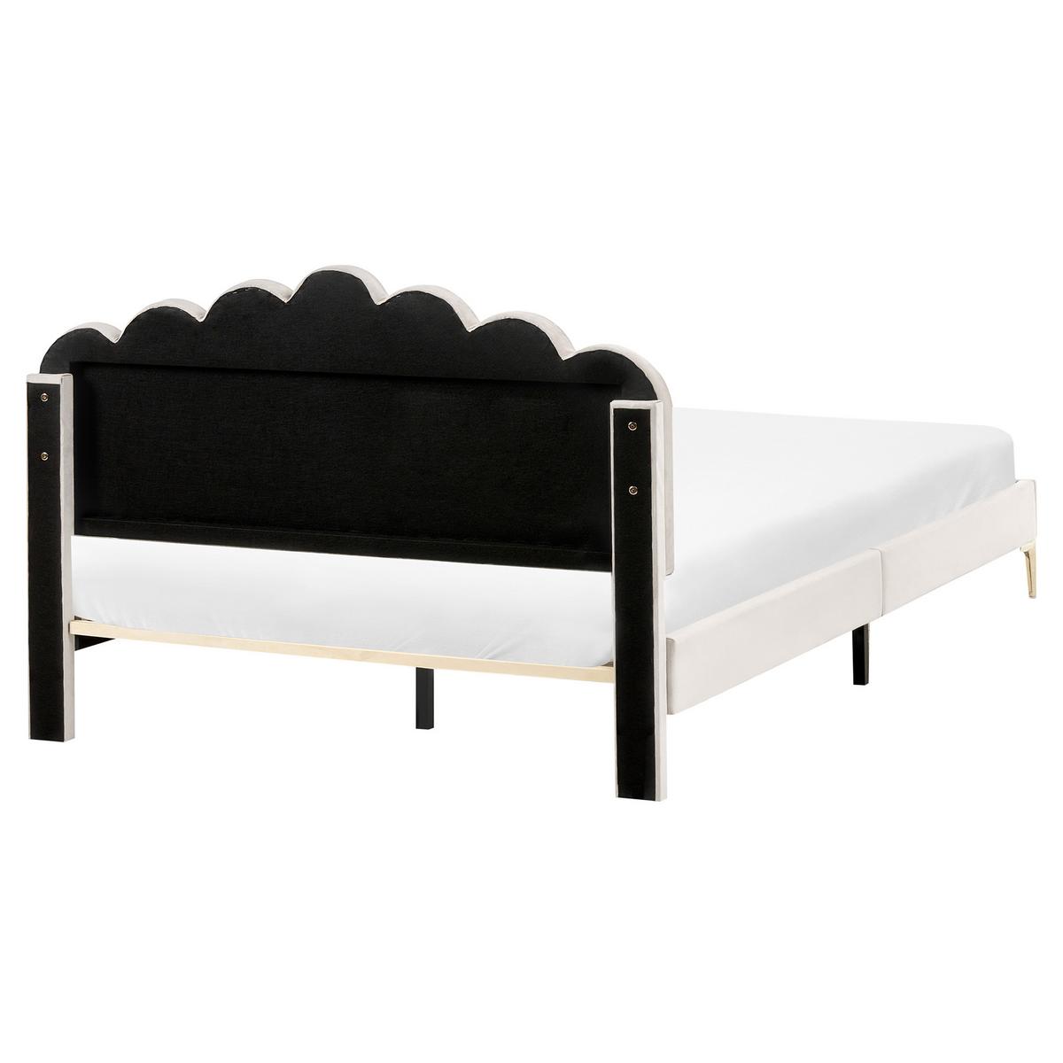 BETT mit Lattenrost 160/200 cm Samtstoff Cremeweiß Sauvian - Creme, Textil (160/200cm) - Beliani