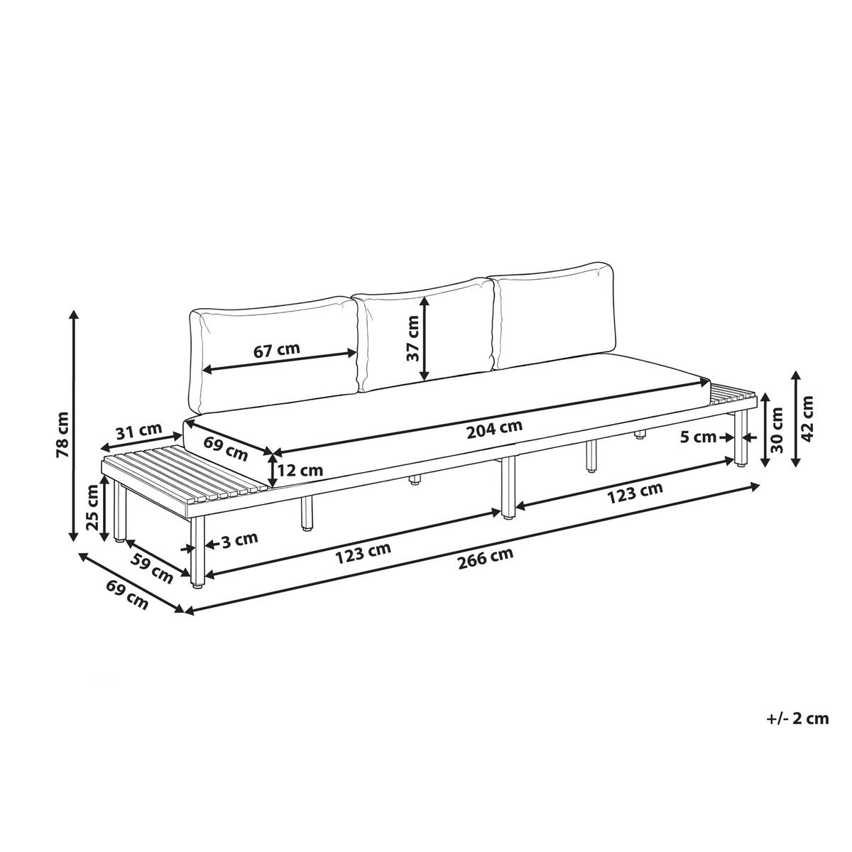 GARTENSOFA 3-Sitzer Akazienholz Dunkelgrau Fivizzano - Dunkelgrau/Braun, Holz (266/78/69cm) - Beliani