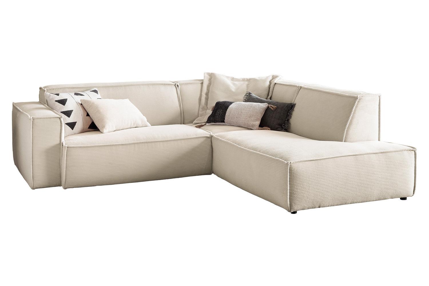 ECKSOFA SAMU Cremeweiß Cord - Creme/Schwarz, Textil (254/224cm) - KAWOLA