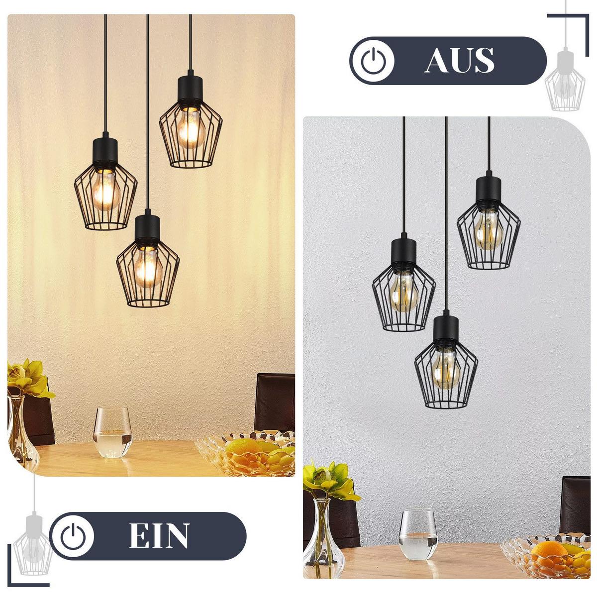 PENDELLEUCHTE Ziel 3-flammig 22/22/150 cm - Schwarz, Metall (22/22/150cm) - Nettlife
