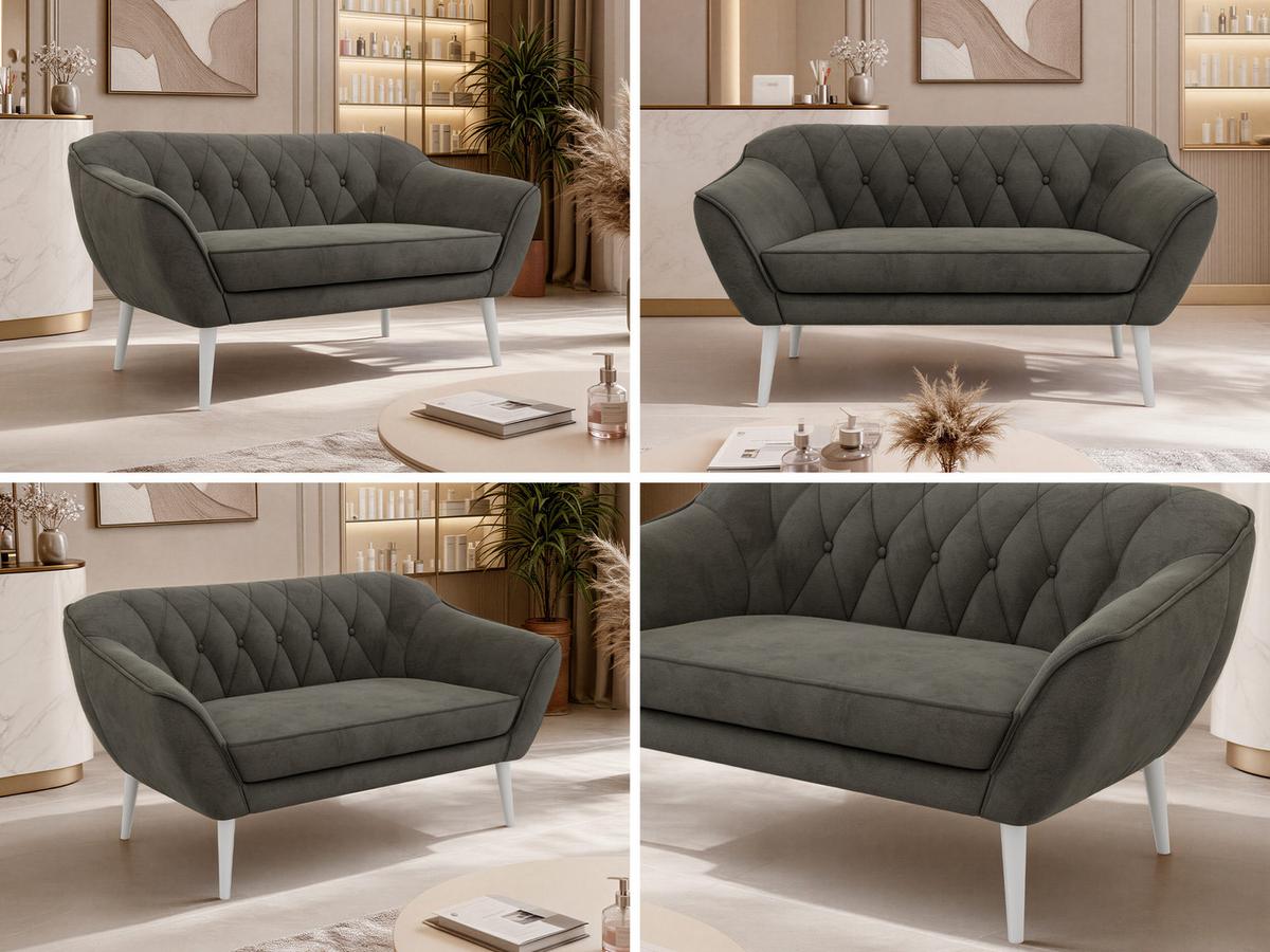 2-SITZER-SOFA PIRS - Dunkelgrau Velvet - Weiße Beine - Dunkelgrau/Weiß, Holzwerkstoff/Textil (140/75/74cm) - MKS