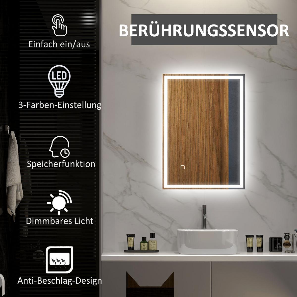 BADEZIMMERSPIEGEL Glas Silber - Silberfarben, Glas (50/4/70cm) - HOMCOM