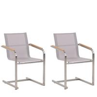 GARTENSTUHL 2er-Set Edelstahl beige Cosoleto - Beige, Metall (56/85/55cm) - Beliani