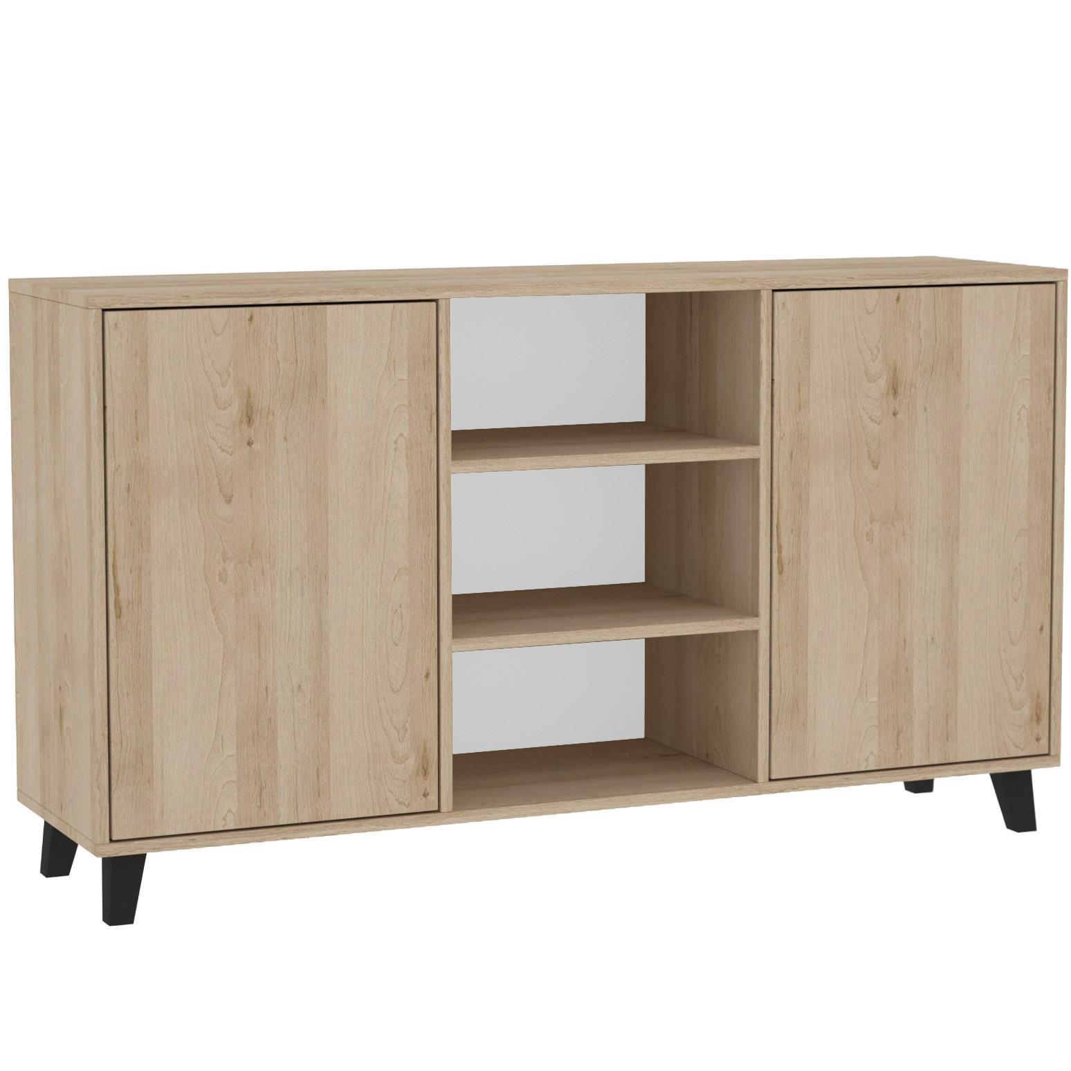KOMMODE Home mit 2 Türen und 2 Regale, ohne Griffe, eiche Artisan - Schwarz/Eiche Artisan, Holzwerkstoff (150/85/40cm) - Beautysofa