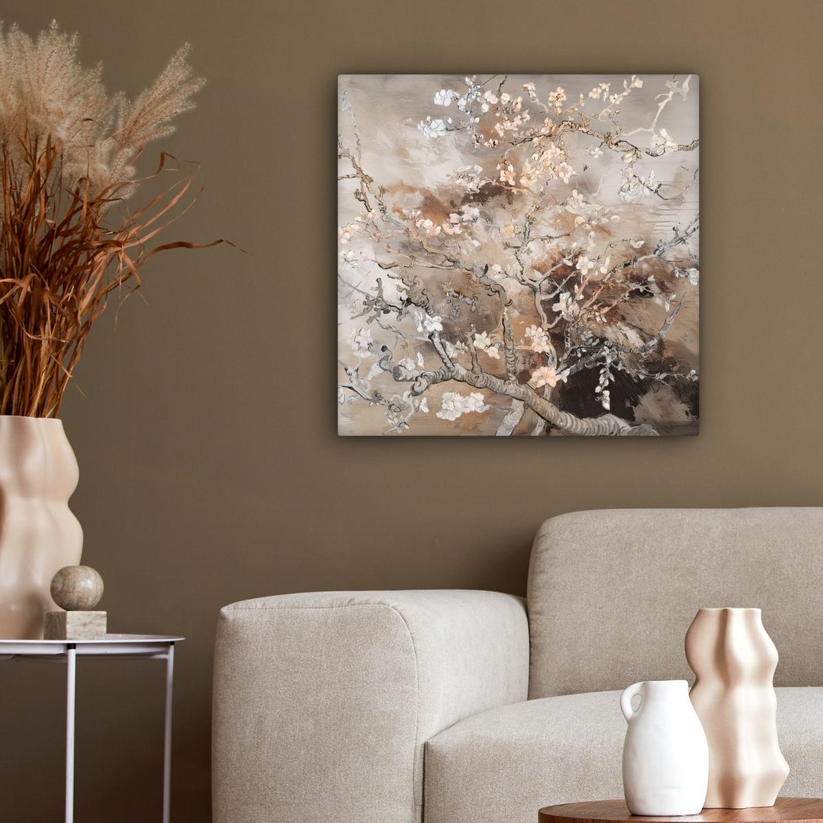 LEINWANDBILD Mandelblüte - Kunst - Van Gogh - Beige - Abstrakt Wandbild Wohnzimmer 50x50 cm - Braun, Textil (50/50cm) - MuchoWow