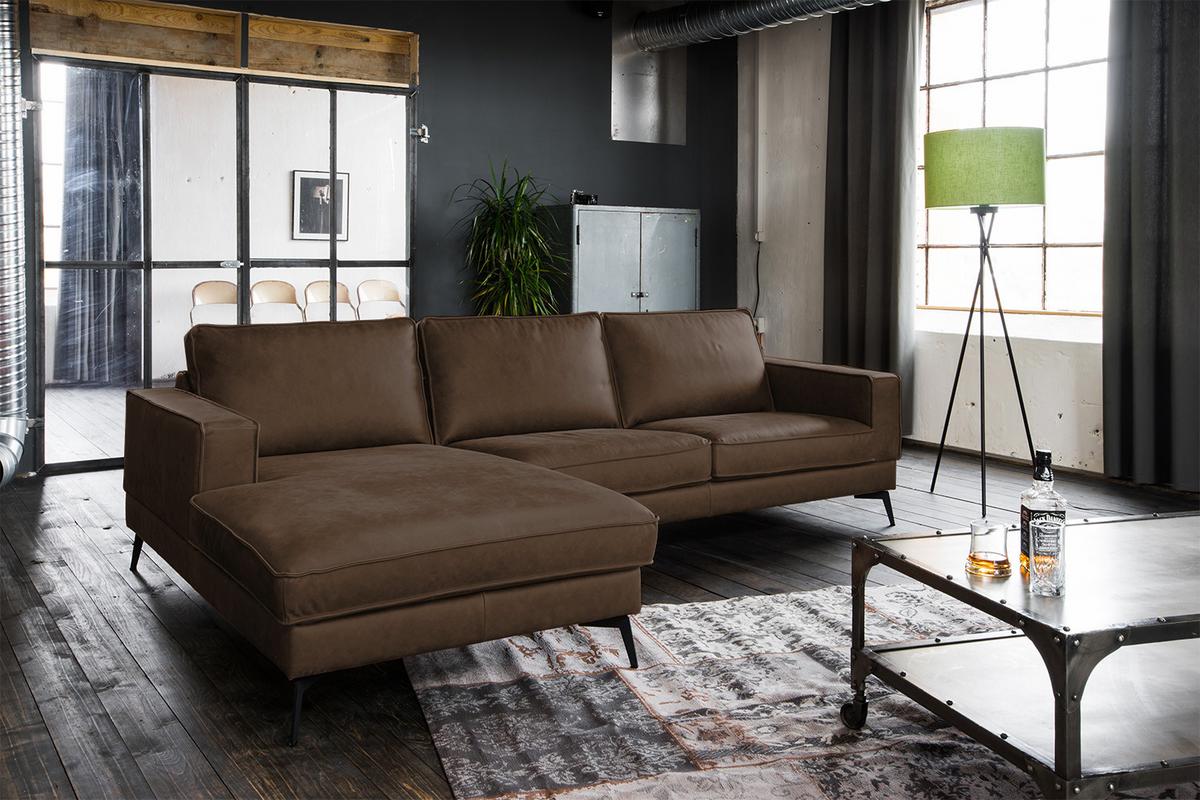 ECKSOFA BLOOM Dunkelbraun Leder - Dunkelbraun/Schwarz, Leder/Metall (276/177cm) - KAWOLA
