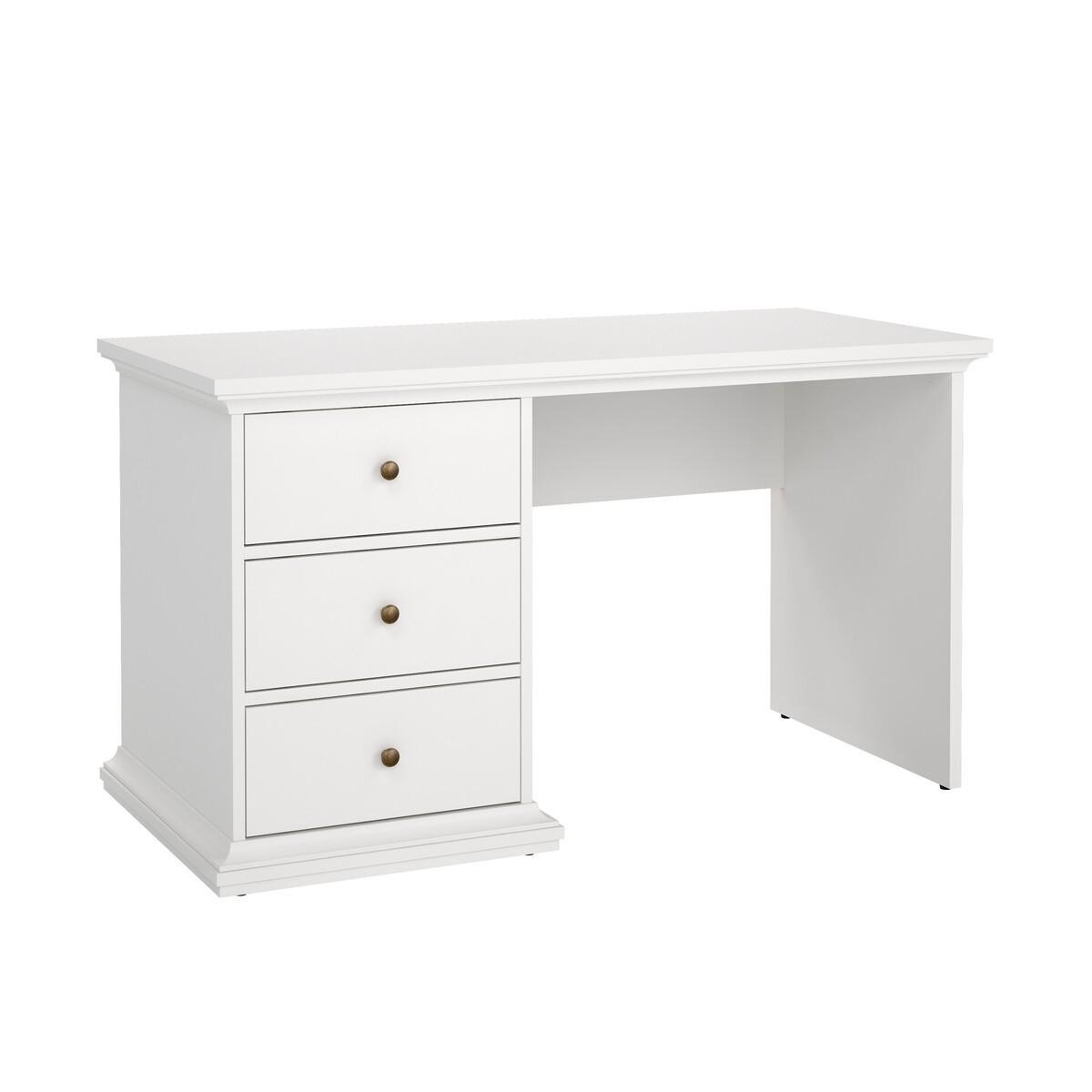 SCHREIBTISCH mit 3 Schubladen weiß sofia 130/61,6/73,9 cm - Weiß, Holzwerkstoff (62.8/61.6/73.9cm) - Calicosy