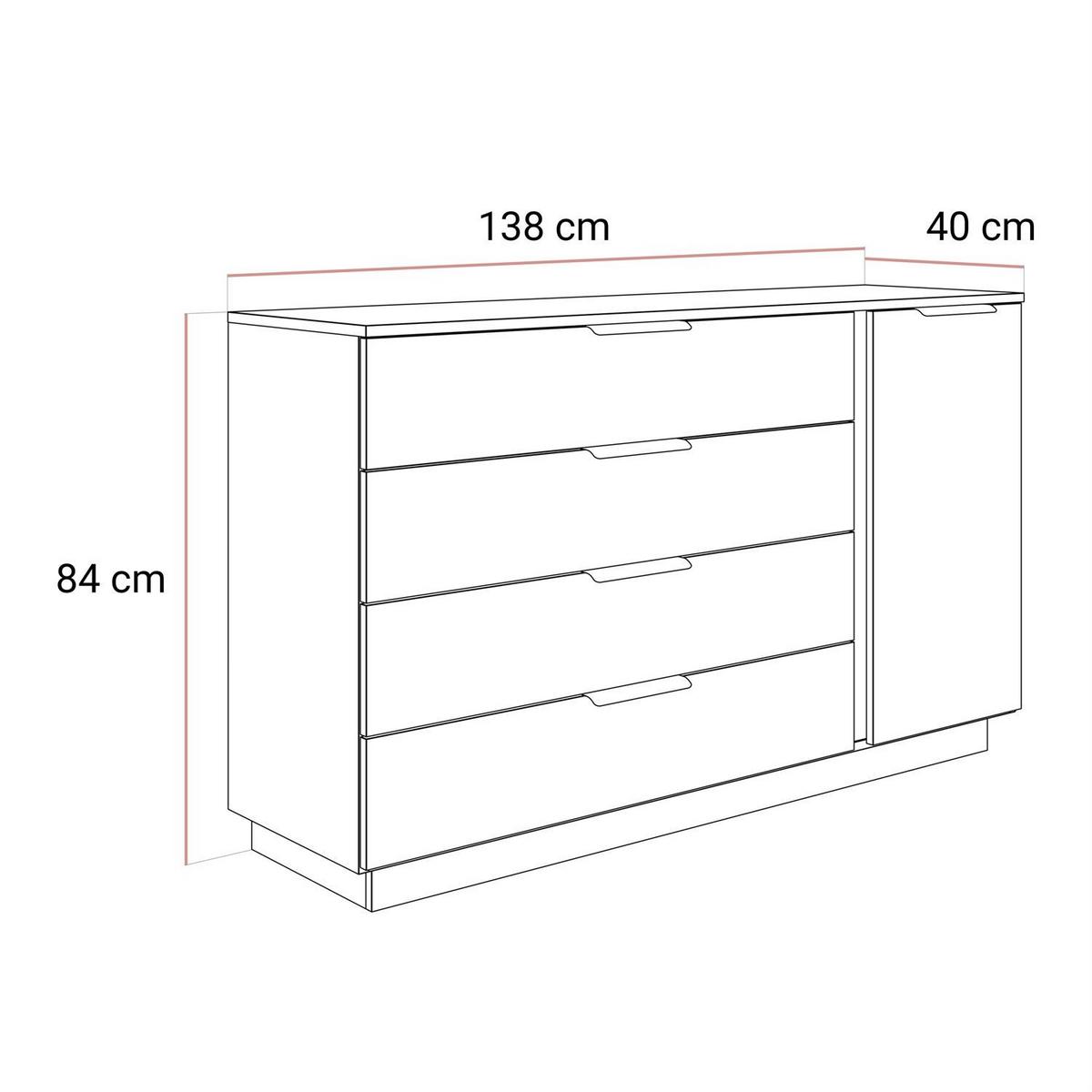 KOMMODE LINA KASCHMIR 1D4S mit LED-Beleuchtung auf Sockel Silber Chrom - Kaschmir, Holzwerkstoff (138/84/40cm) - Lookway