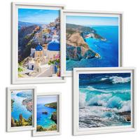 BILDER SET 5er Set - 50x50 cm & 20x30 cm & 40x60 cm Weißer Rahmen - Griechische Ansichten von Santorin Oia - Weiß, Kunststoff (40/60cm) - TULUP