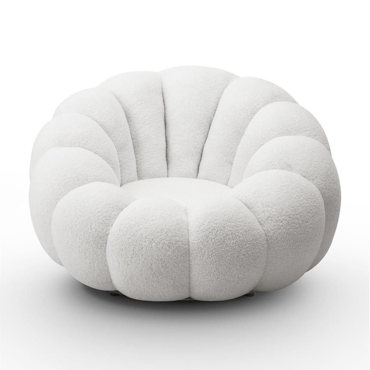 DREHSESSEL FLUFFY mit Fußstütze - Weiß, Textil (95/60/95cm) - Lookway