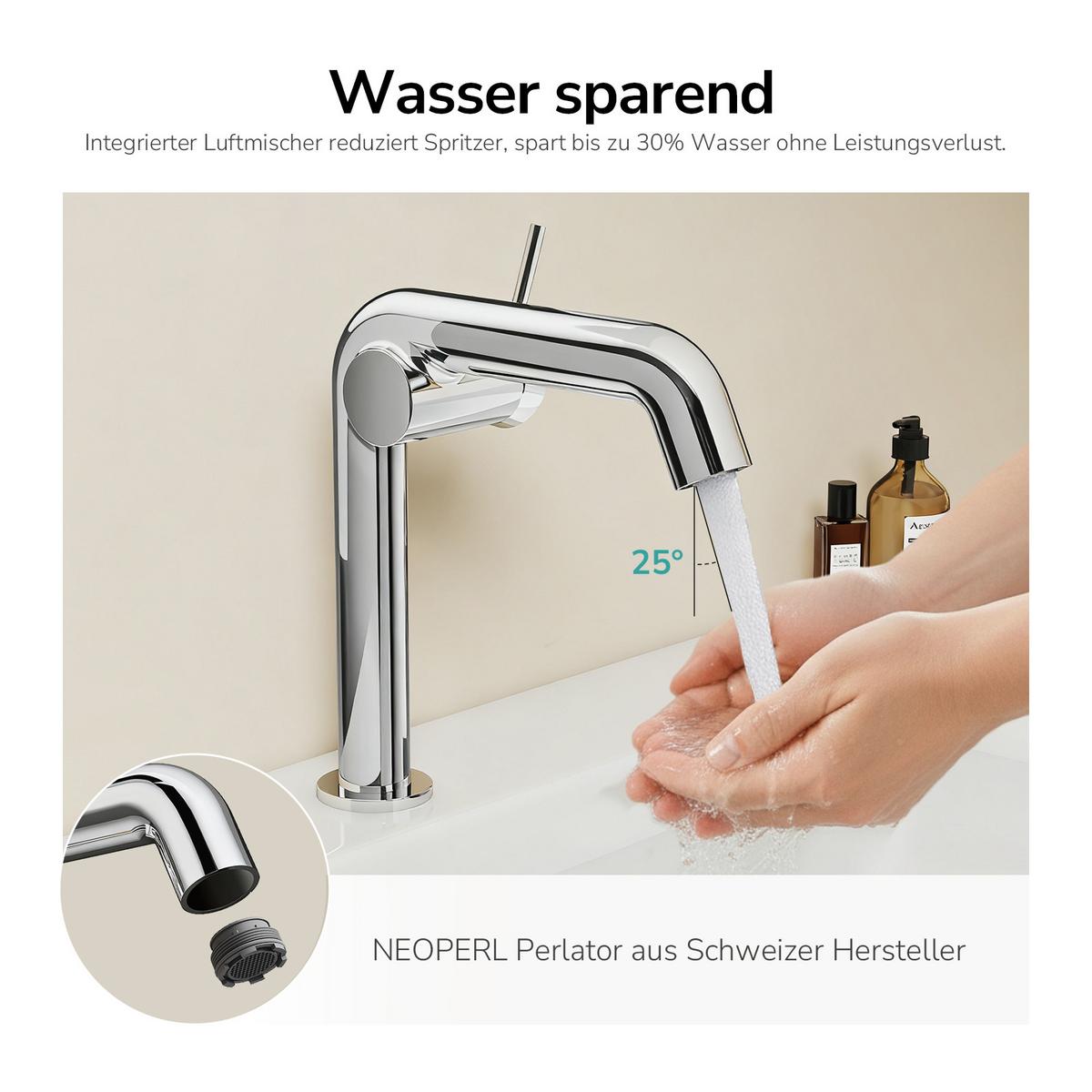 WASCHTISCHARMATUR Ventilkernzertifizierung Chrom 15cm - Chromfarben, Metall (20/7.6/22.2cm) - EMKE