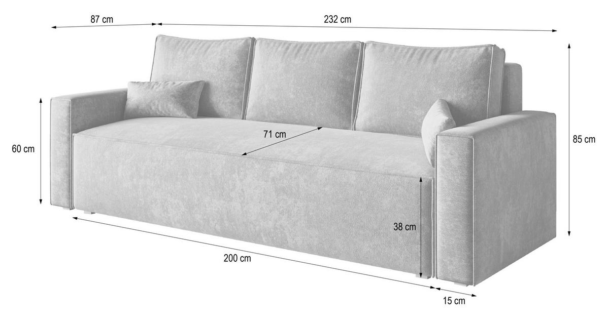BETTSOFA MENI LM Hellgrau Chenille-Stoff mit Schlaffunktion - Hellgrau, Textil (232/85/87cm) - MASSENO
