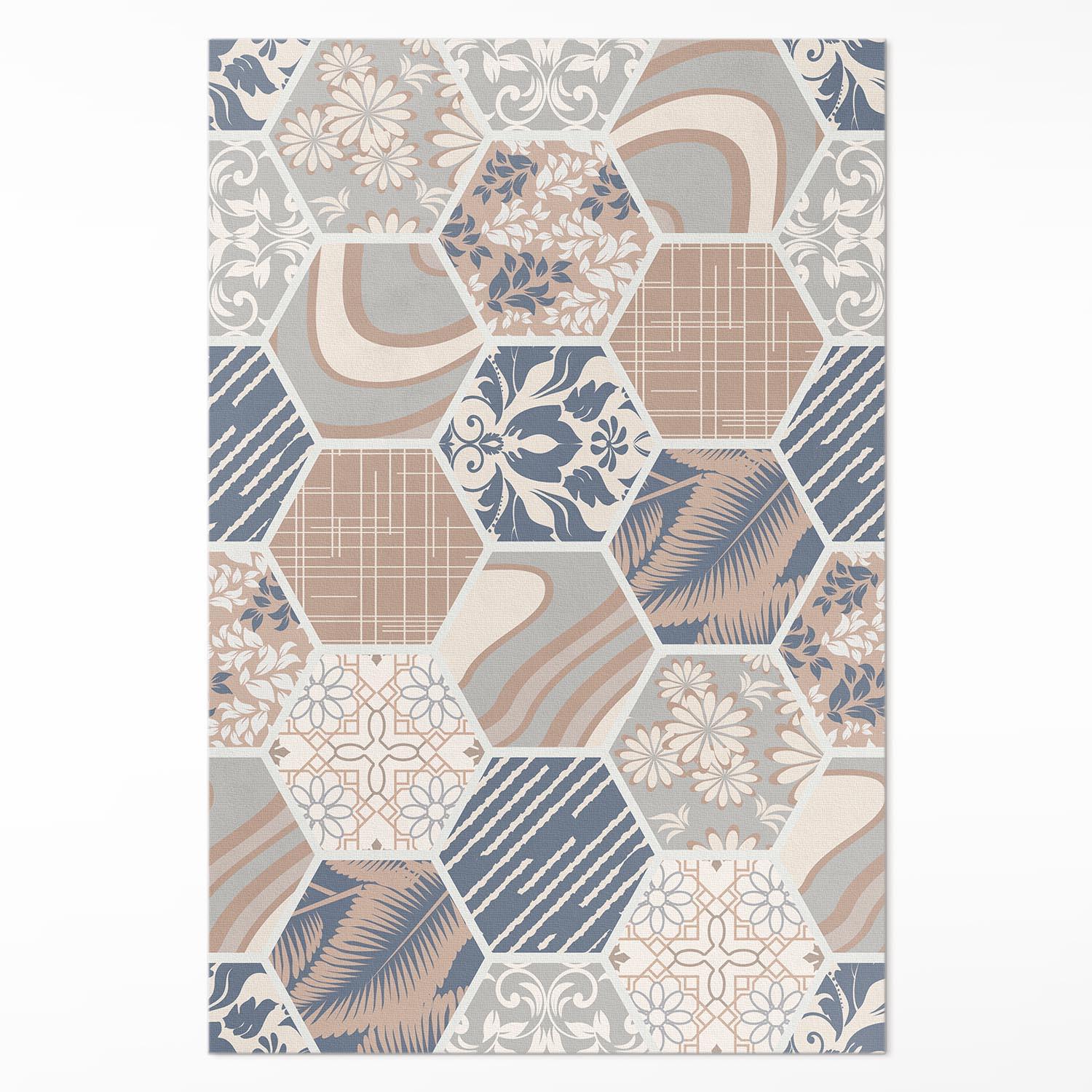 TEPPICH 80x120 cm Hawaiianische Hexagone Boho Kacheln - Sandfarben, Kunststoff (80/120cm) - Wallfluent