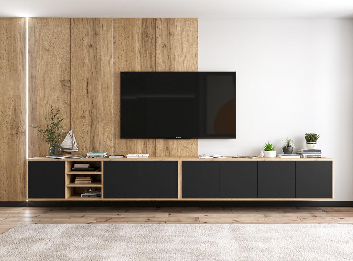 TV-LOWBOARD Apollo Eiche wotan Schwarz Matt 150 cm - Schwarz, Holzwerkstoff (150/39/35cm) - Meble Lindner