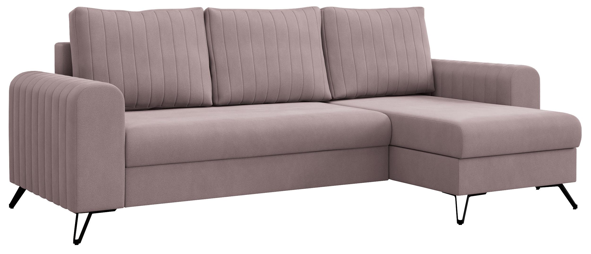 ECKSOFA Axel Samt Rosa - Schwarz/Rosa, Textil/Metall (242/140cm) - MKS