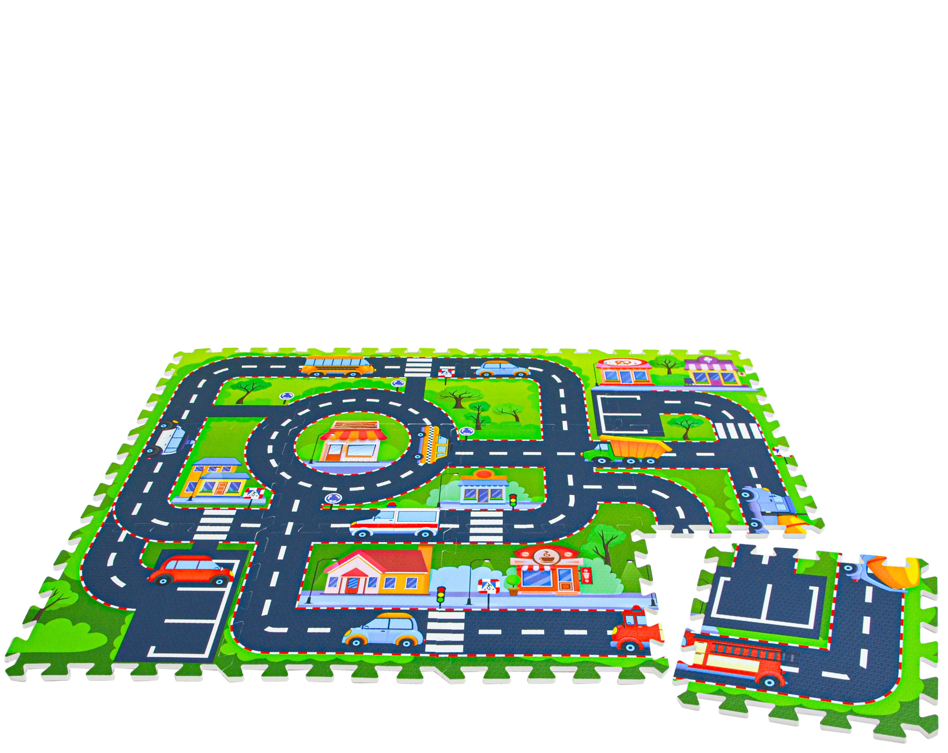 SPIELMATTE STRASSE- 120/90 cm Puzzlematte Grün - Multicolor, Kunststoff (30/30cm) - Littletom