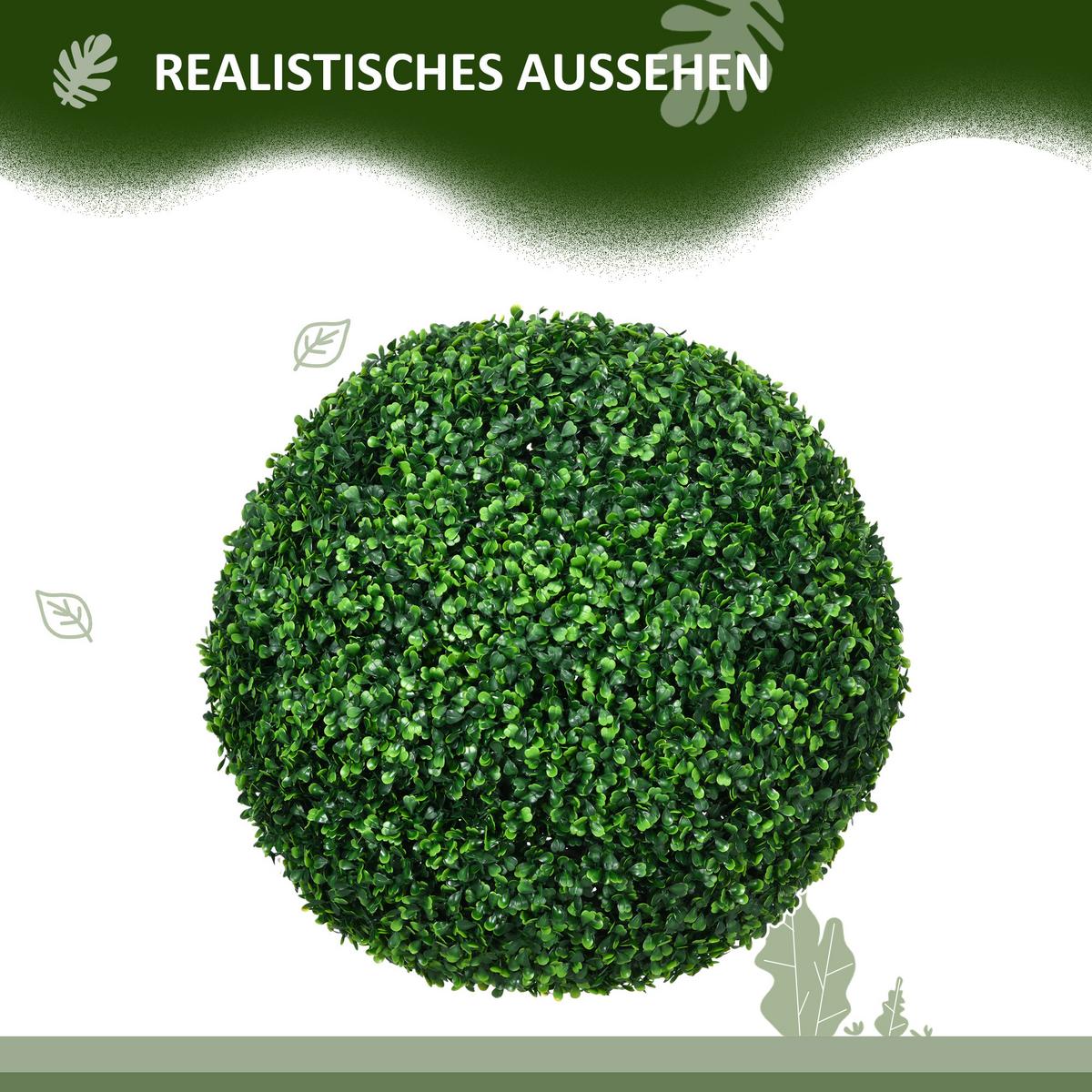 2ER Set künstliche Buchsbaumkugel 50 cm Kunstpflanze für Wohnzimmer Geschenk - Grün, Kunststoff (50cm) - HOMCOM
