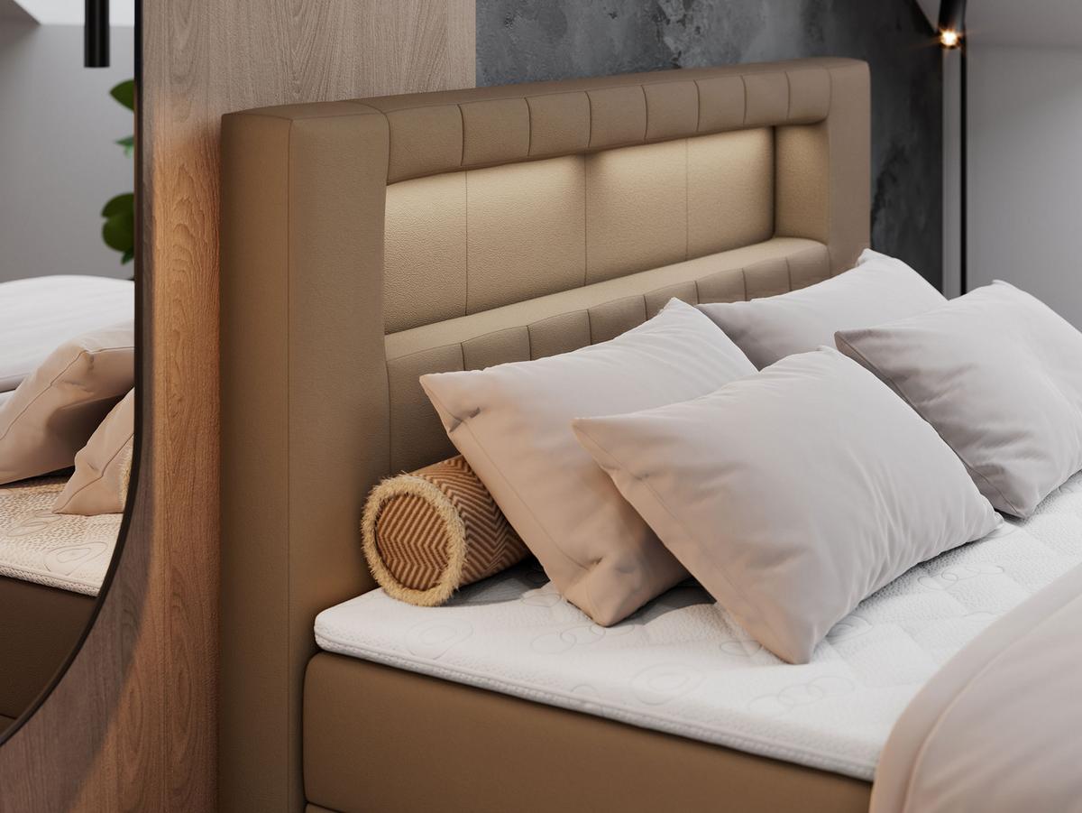 BOXBETT GOLD-5 LED 140/200 Braun Kunstleder - H3 - Braun, Holz/Textil (140/200cm) - MKS