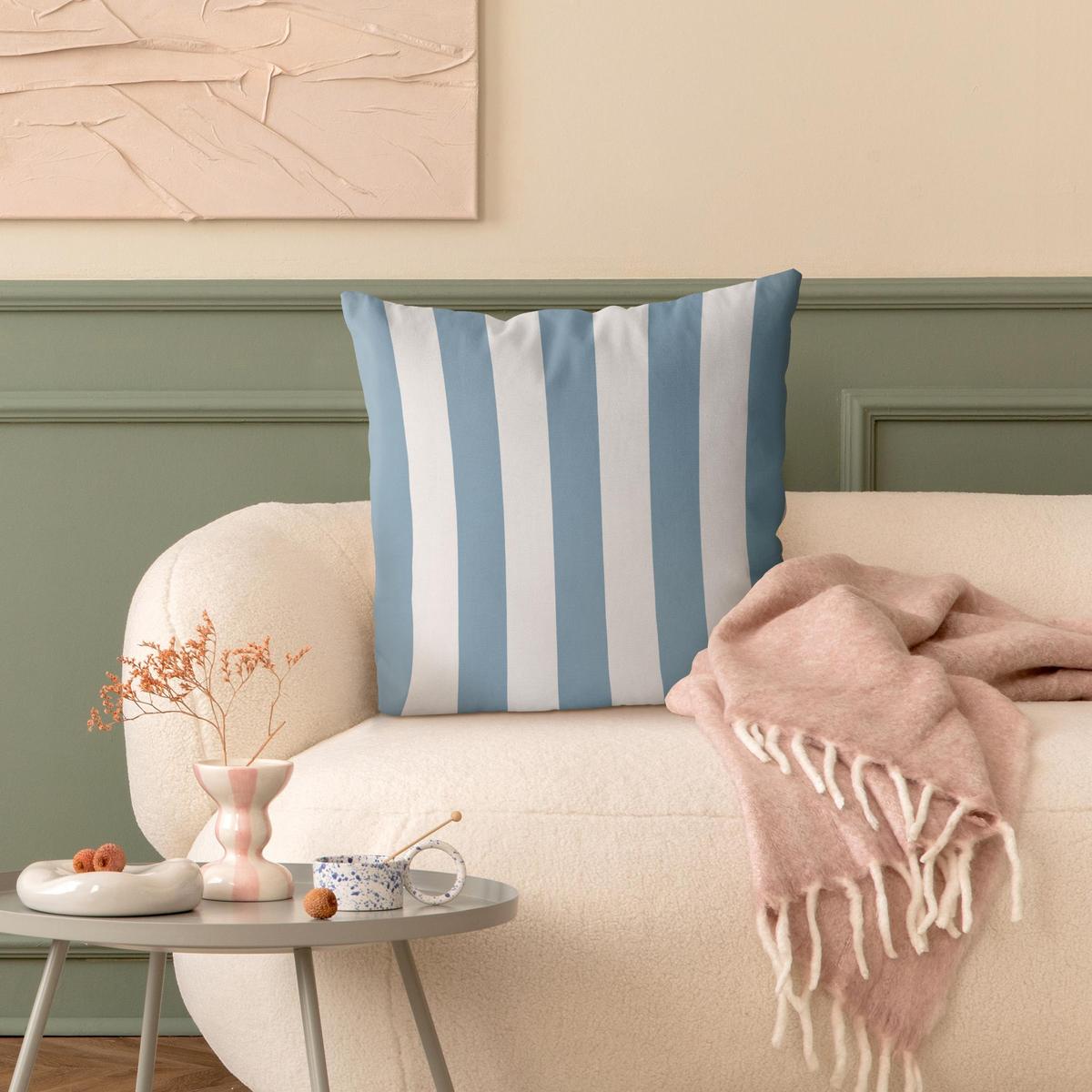 DEKOKISSEN Längsstreifen in Pastell Blau 50/50 cm - Pastellblau, Textil (50/50/10cm) - Bilderwelten
