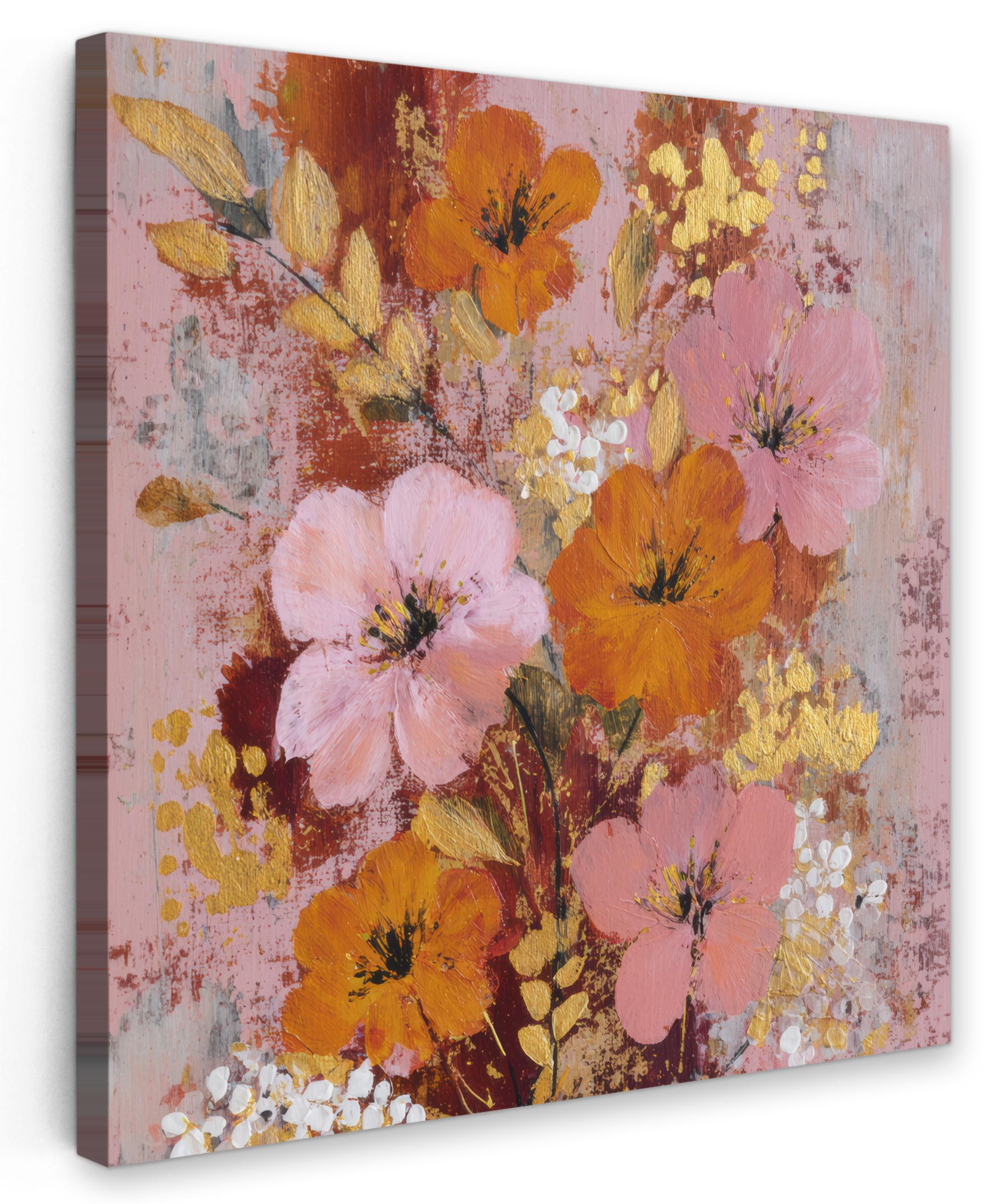 LEINWANDBILD Malerei - Blumen - Rustikal - Rosa Deko Wohnzimmer 20x20 cm - Altrosa, Textil (20/20cm) - MuchoWow