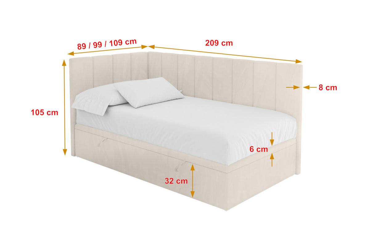 EINZELBETT Jugendbett mit Bettkasten Rechts, mit Matratze - LOVY 100x200 Beige - Beige, Holzwerkstoff/Textil (100/200cm) - ALTDECOR