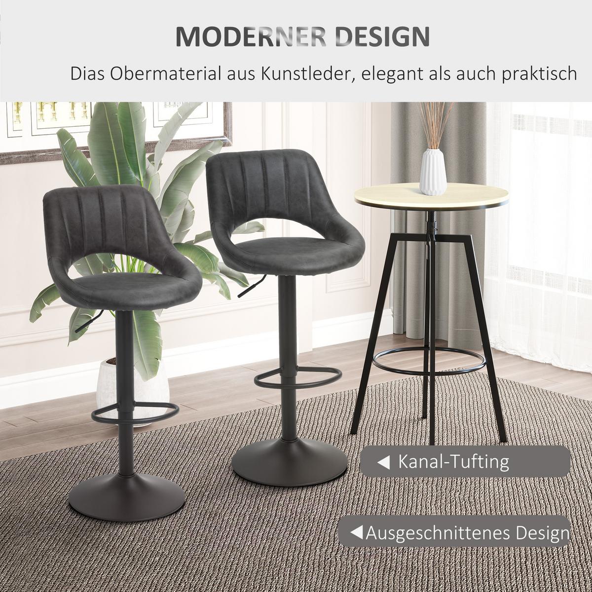 BARHOCKER-SET, 2 Hocker, Küchenhocker, Lederoptik, drehbar mit Fußstütze - Grau, Kunststoff (47/109/52cm) - HOMCOM
