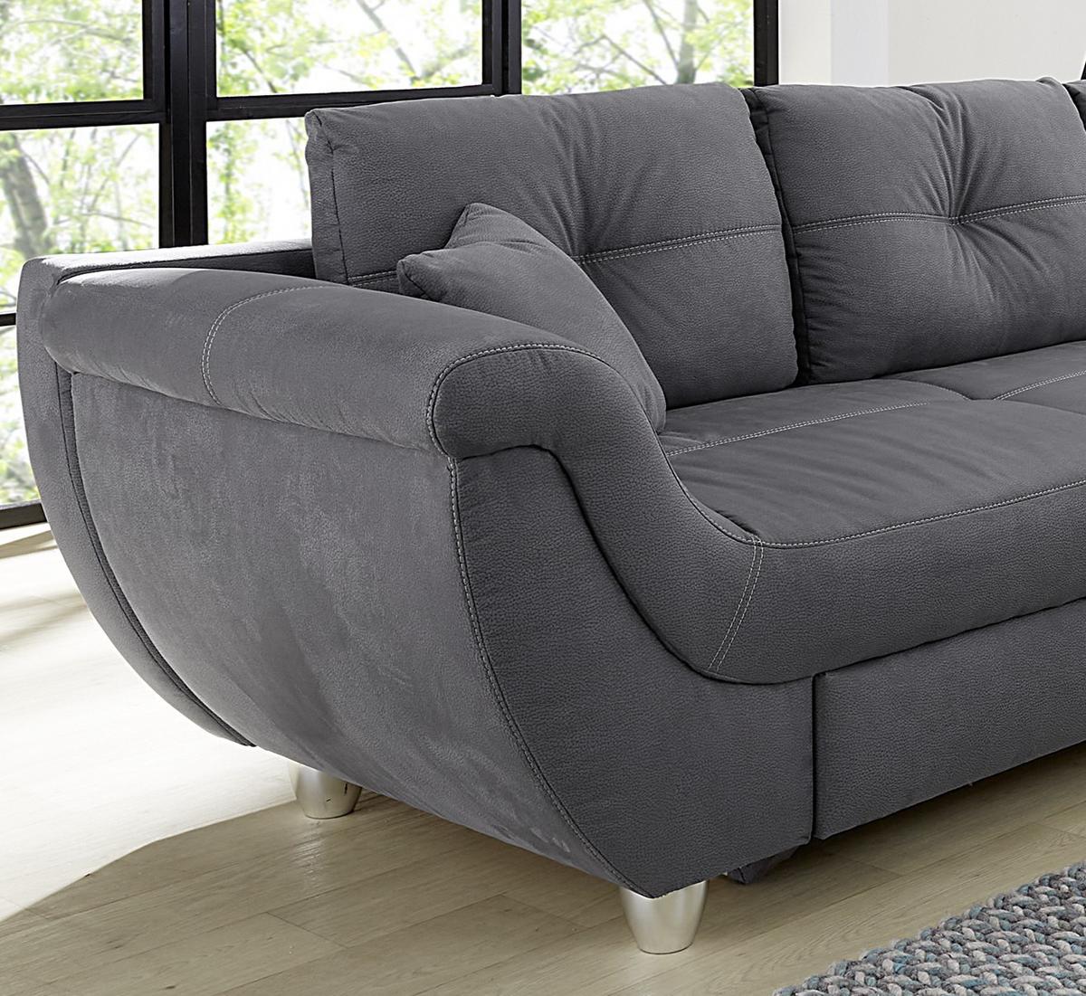 ECKSOFA mit Schlaffunktion und großem Bettkasten, seitenverkehrt montierbar B330/T207/H90 cm, Liegefl. 153x270 cm, Mikrofaser Grau / 15230 - Chromfarben/Grau, Kunststoff/Textil (330/207cm) - luma-home