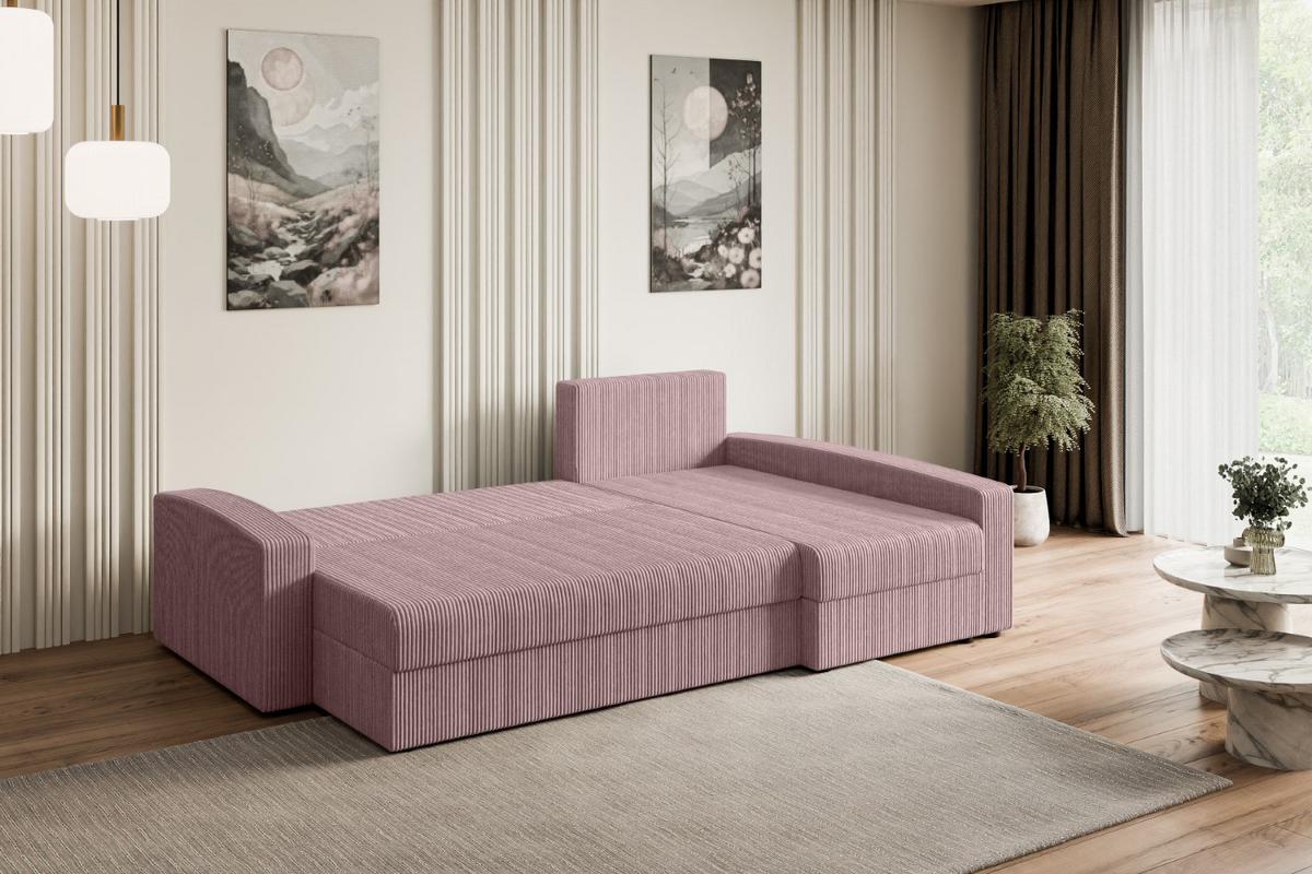 ECKSOFA mit Schlaffunktion und Bettkasten ALESIA-L 231x140x90 cm Rosa Cord - Silberfarben/Rosa, Holzwerkstoff/Kunststoff (231/140cm) - ALTDECOR