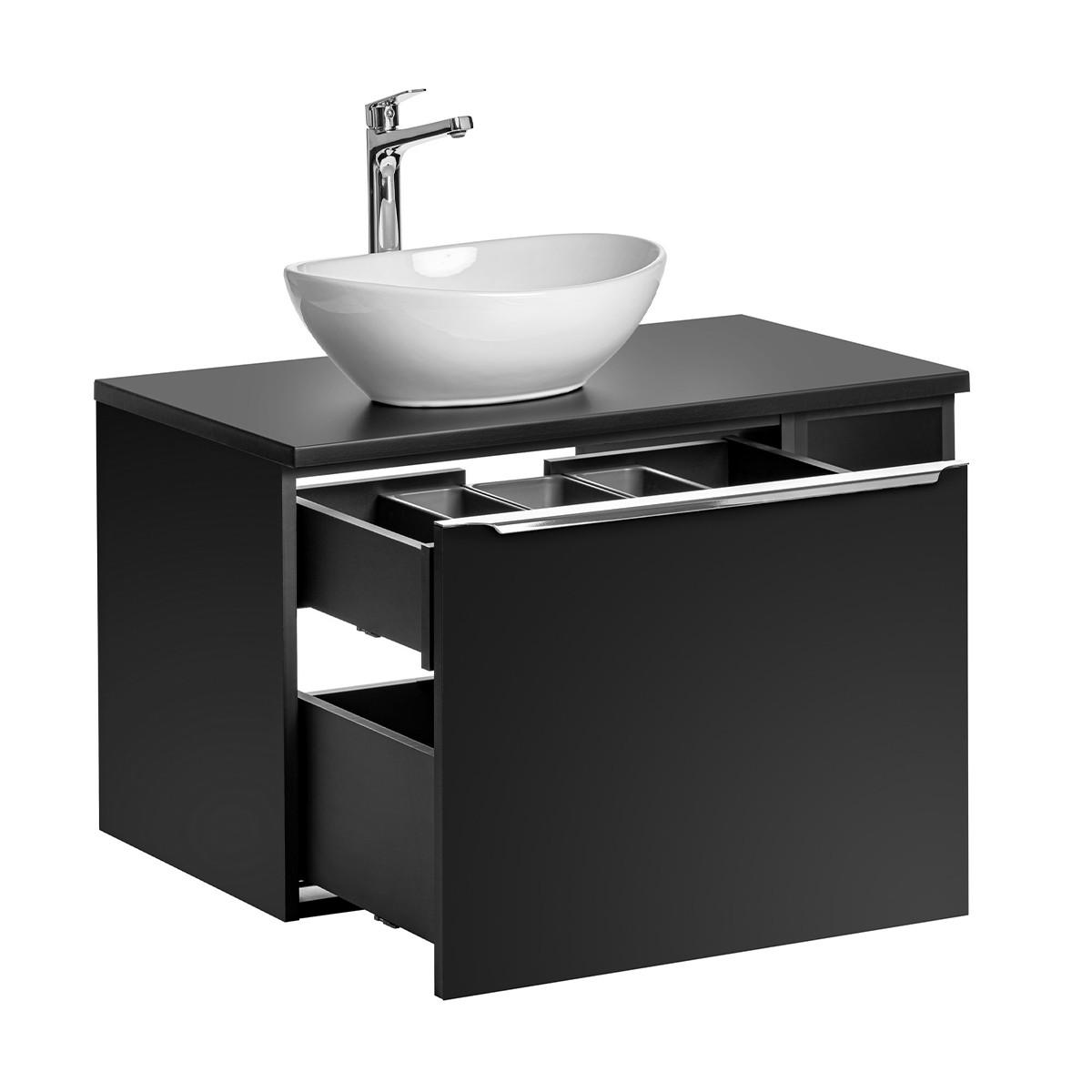 BADMÖBEL 80cm Éros 2er-Set Schwarz - Schwarz, Holzwerkstoff (80/48/46cm) - Petits-meubles