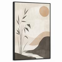 LEINWAND Bilder mit Rahmen - Japandi - Landschaft - Beige - 60x90 - Cognac, Textil (60/90cm) - MuchoWow