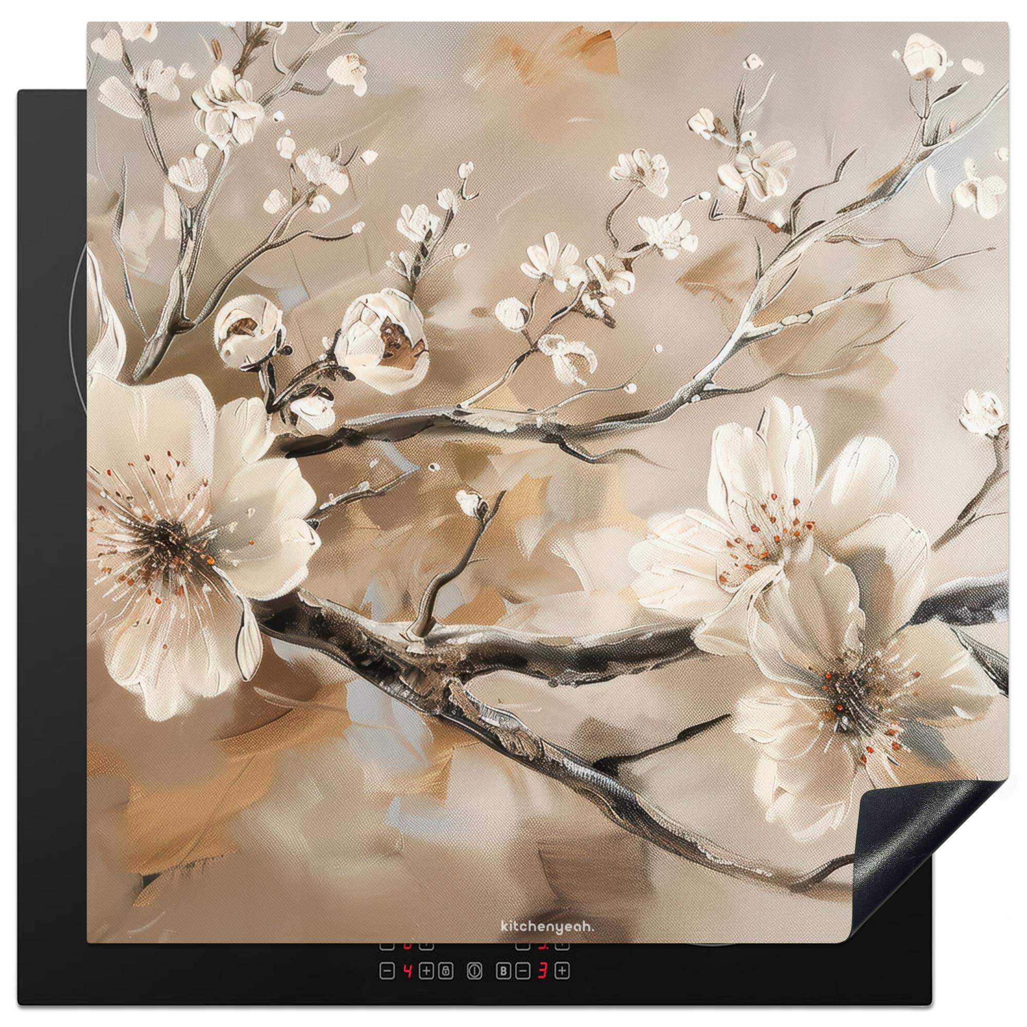 HERDABDECKPLATTE Blumen - Abstrakt - Gemalt - Beige Induktionsmatte 78x78 cm - Kaschmir, Kunststoff (78/78/0.2cm) - MuchoWow