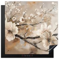 HERDABDECKPLATTE Blumen - Abstrakt - Gemalt - Beige Induktionsmatte 78x78 cm - Kaschmir, Kunststoff (78/78/0.2cm) - MuchoWow