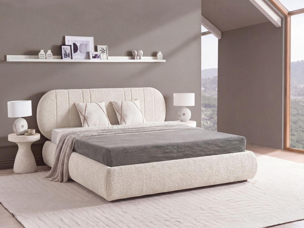 BETT mit Stauraum 180/200 cm Stoff Hellbeige Campan - Beige, Textil (180/200cm) - Beliani