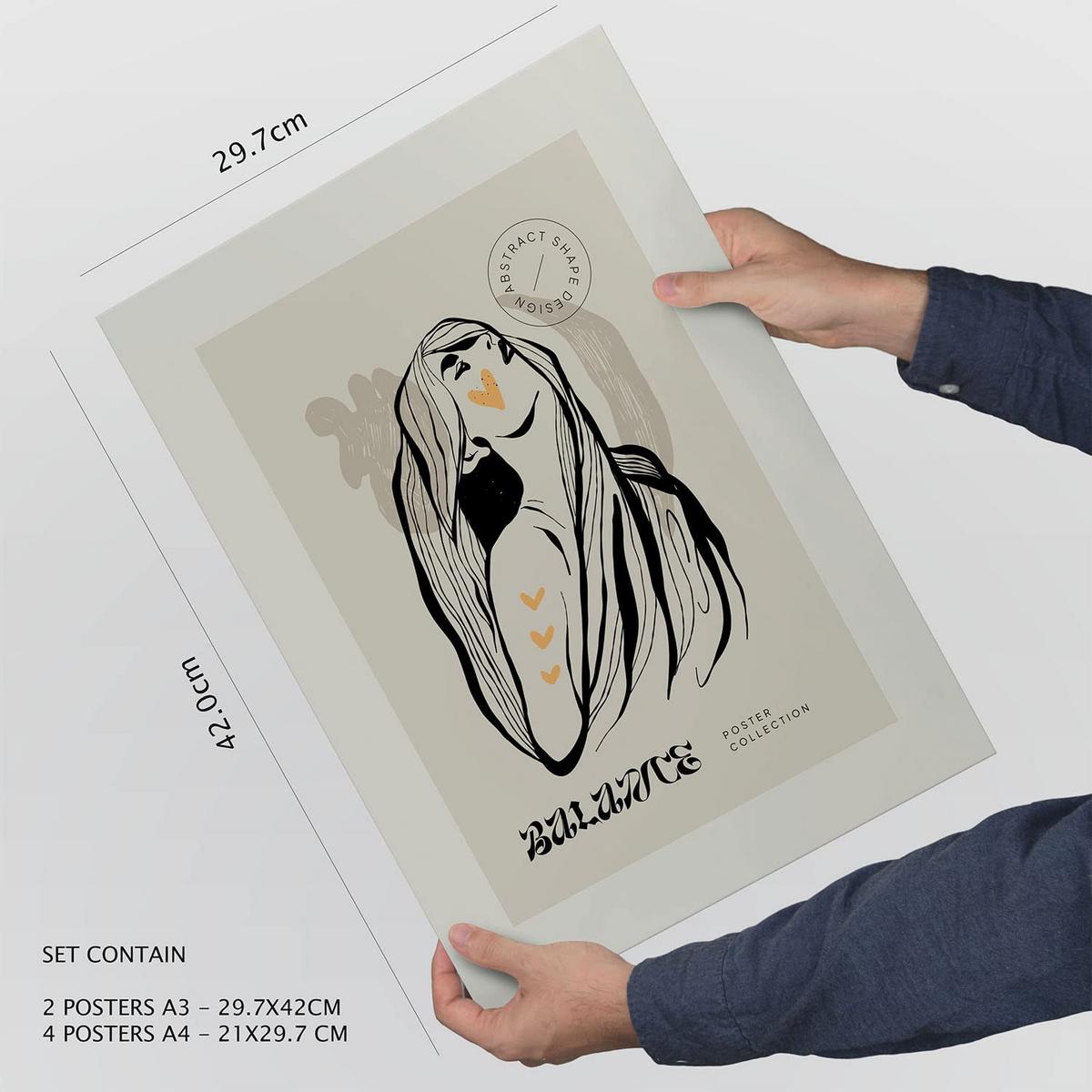POSTER Set Mit 6 In Schwarzer Tinte Freundschaft Kunstdrucke Im Skizzenstil Für Innenarchitektur A3 & A4 Schwarzer Rahmen - Schwarz, Papier (29/3cm) - Nacnic