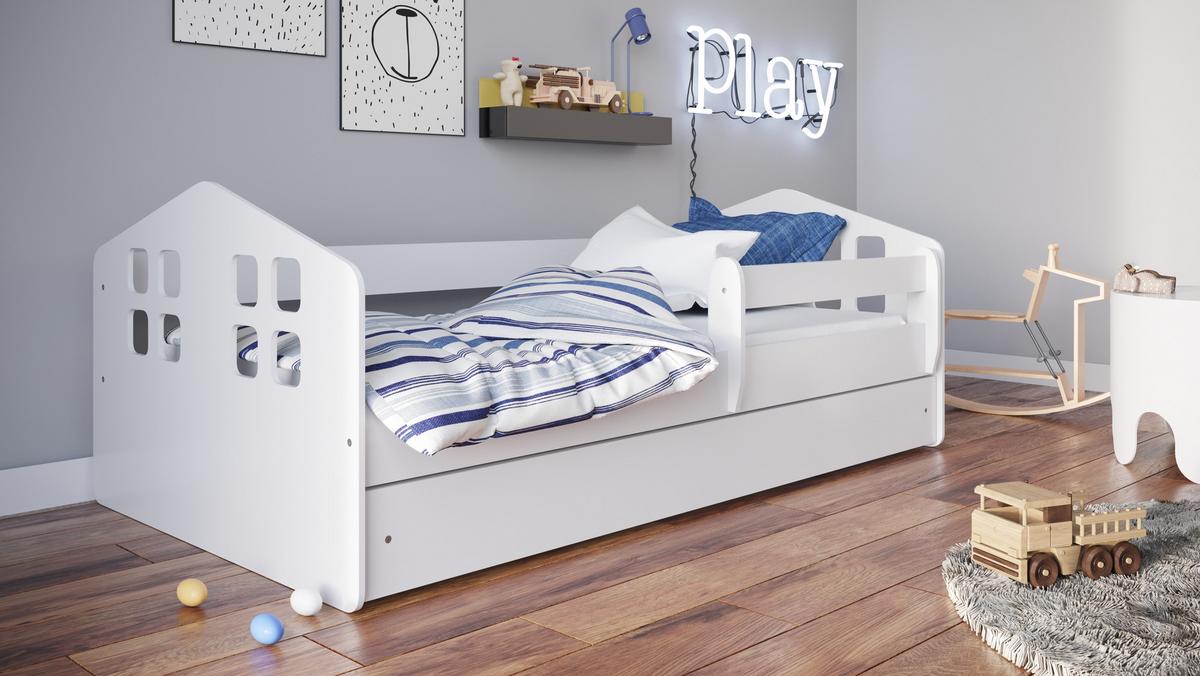 KINDERBETT Kacper mit Schublade und Matratze Weiß 90/65/184 - Weiß, Holzwerkstoff (80/180cm) - RAUMHIRSCH FURNITURE