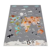 KINDERTEPPICH Waschbar, mit Tier‑Weltkarten‑Muster, Grau, 160 x 220 cm - Grau, Textil (220/160cm) - KADIMA DESIGN