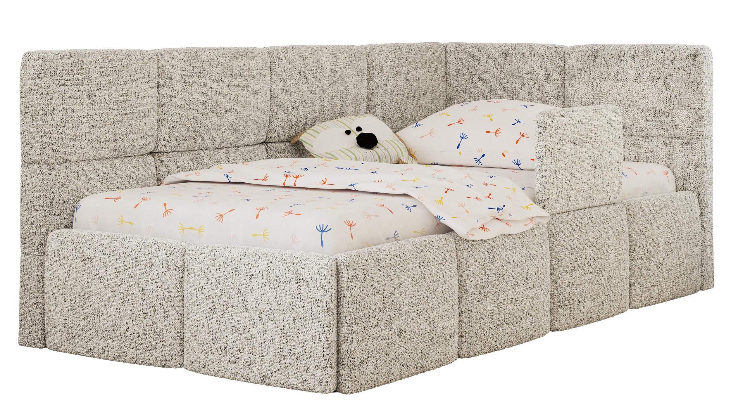 POLSTERBETT ARVO ALTA 90/200 - Beige Struktur - Ohne Matratze - Rechts - Dunkelgrau, Textil (90/200cm) - MKS