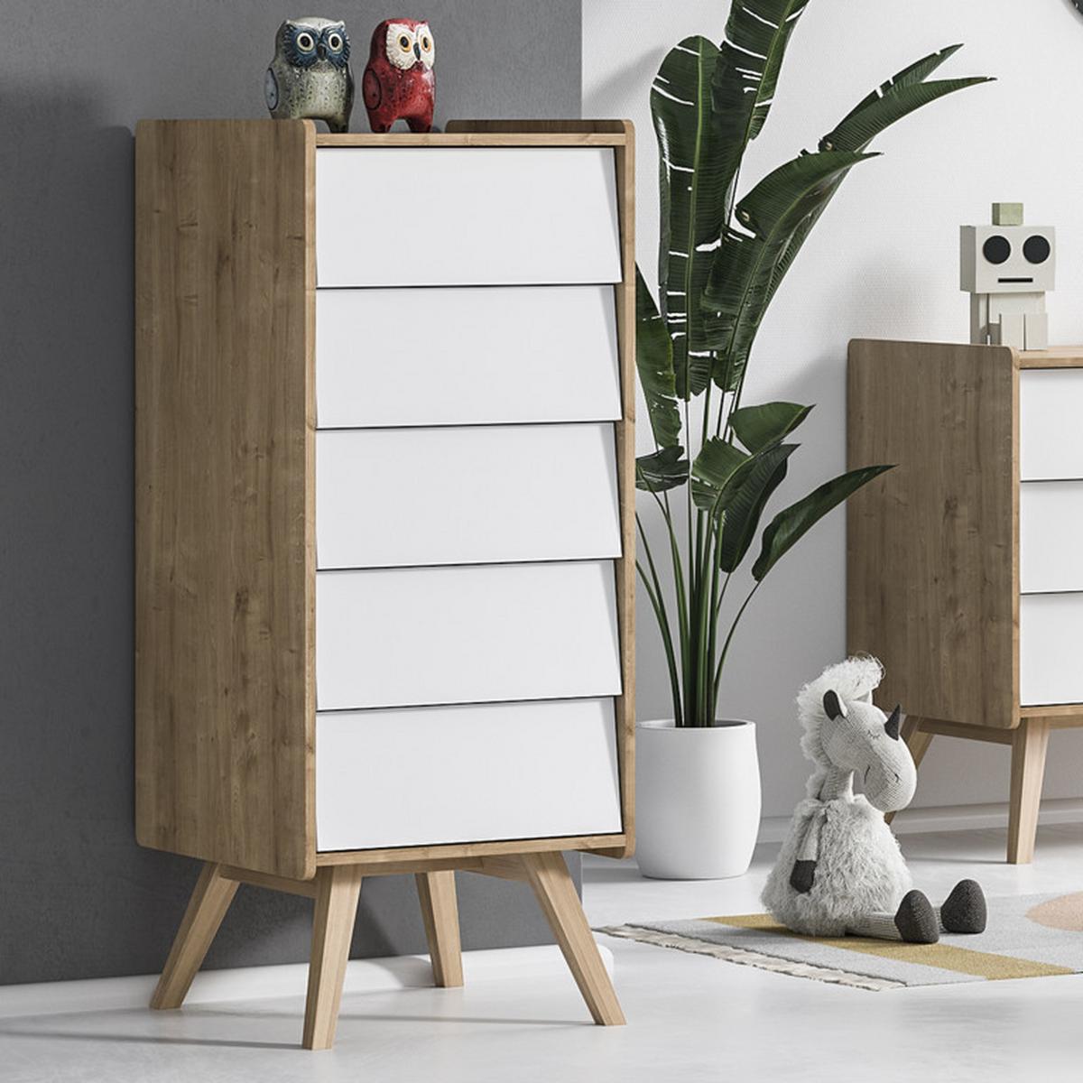 KOMMODE Vintage Eiche und Weiß - Braun/Weiß, Holzwerkstoff (51/128/41cm) - Petits-meubles