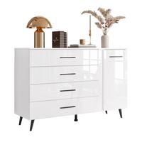 KOMMODE AURA II mit Griffen und LED-Beleuchtung Beinfarbe – Schwarz - Schwarz/Weiß, Holzwerkstoff (138/90/40cm) - Lookway