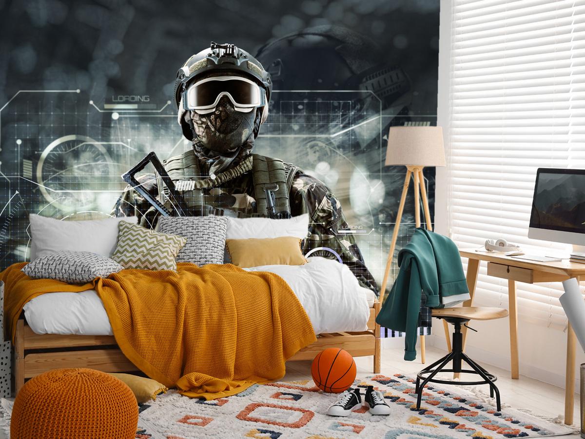 FOTOTAPETE für Jugendzimmer Futuristischer Soldat Krieger 250x175 - Braun/Grau, Papier (250/175cm) - Muralo