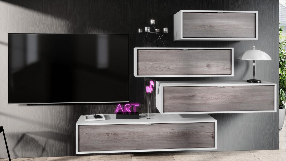 WOHNWAND Lana Fronten in Eiche Nordic - Silbereichenfarben, Holzwerkstoff (210/170/37cm) - Vladon